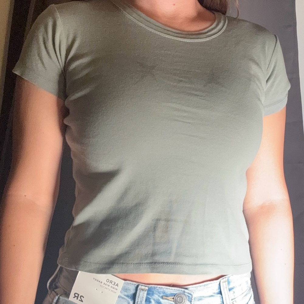 “Brandy Melville” Women's Olive Green Star Crop Top